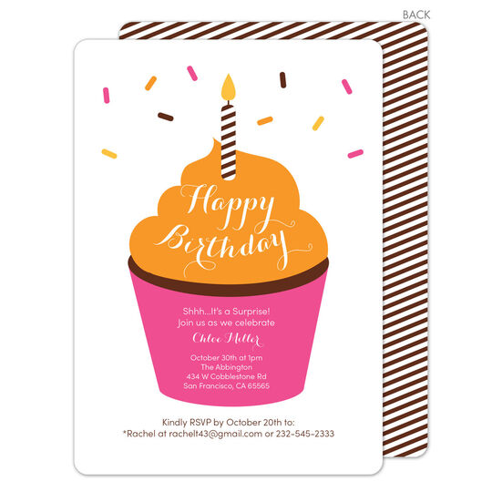 Orange Frosting Birthday Cupcake Invitations